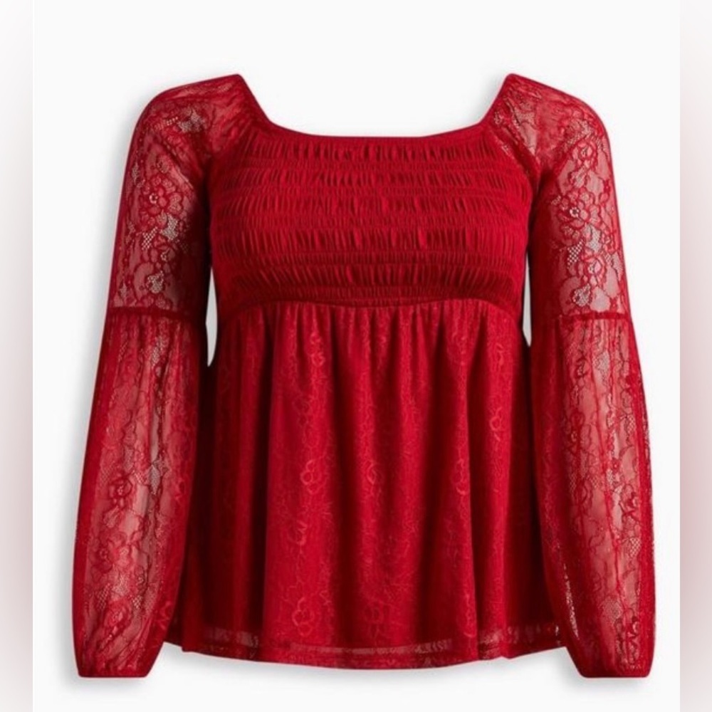 Torrid Babydoll Stretch Lace Smocked Bodice Square Neck Top Size Medium